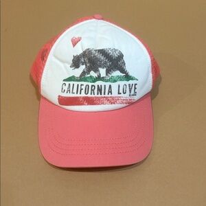 Billabong Pink and White adjustable Trucker Hat California Love with bear detail